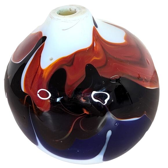 Hand Blown Art Glass Vase Retro Abstract Swirl MCM 60s Accent Decor Blue 5" - Picture 3 of 11